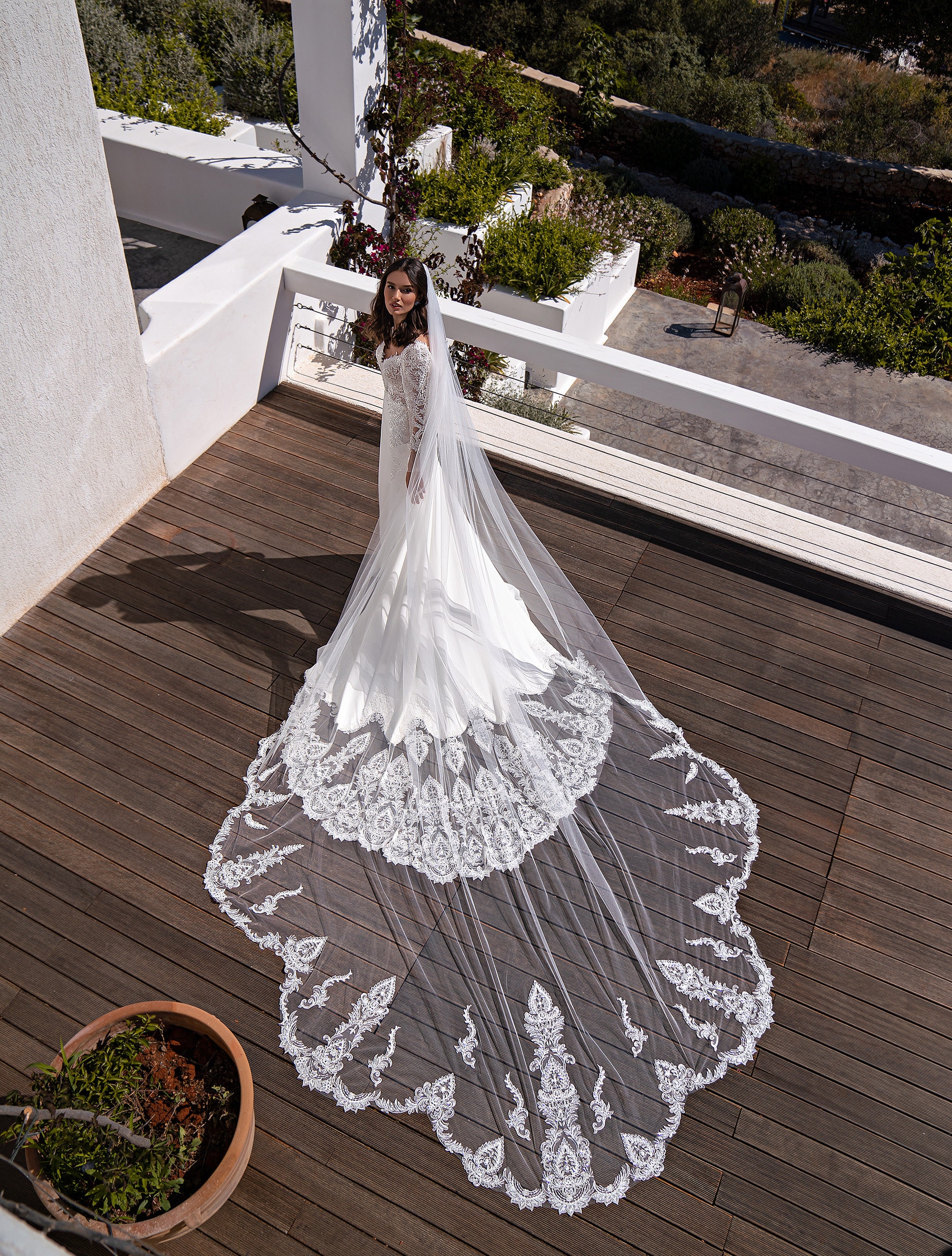 Lace Wedding Veil FN-058, 118 Inches Bridal Veil, Tulle Cathedral Length,  Veil With Comb, One Tier Veil, Bundle Veil 