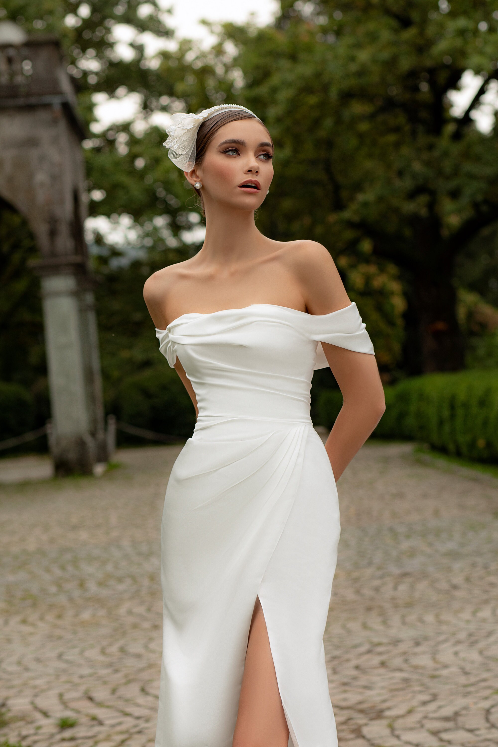 Fitted Asymmetrical Sheath One Shoulder Wedding Dress Bridal Gown Ivory  Stretch Satin Beaded High Leg Split Evening -  Canada