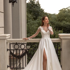 A-line wedding dress 5303, long sleeves wedding dress, Ivory wedding dress, Bridal gown image 3