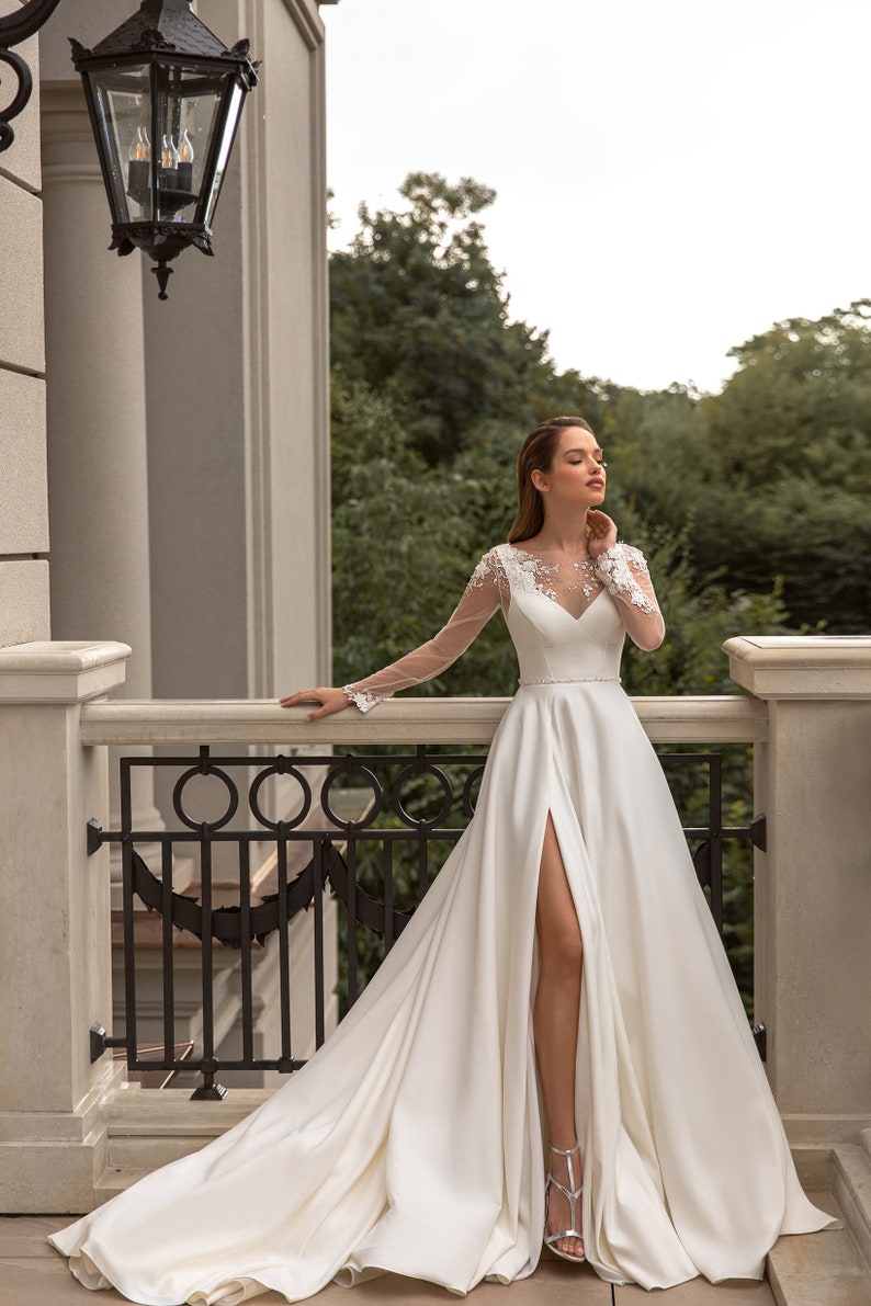 A-line wedding dress 5303, long sleeves wedding dress, Ivory wedding dress, Bridal gown image 3