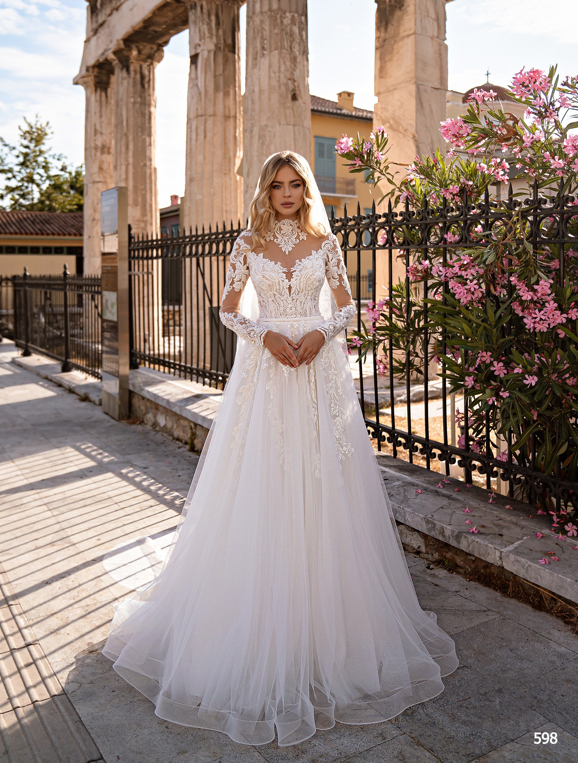 A-line Wedding Dress 598, Long Sleeves Wedding Dress, Bridal Gown,  High-neck Wedding Dress, Lace Wedding Dress -  Sweden