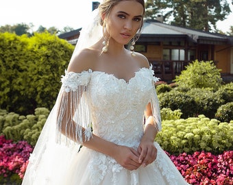 A-Line wedding dress LOREN,  Bridal gown, Lace wedding dress, Tulle wedding dress, Ivory wedding dress