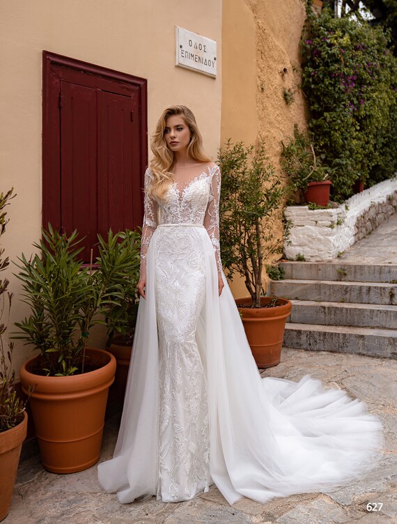 Vestido de novia sirena 627 de novia de manga larga - Etsy México