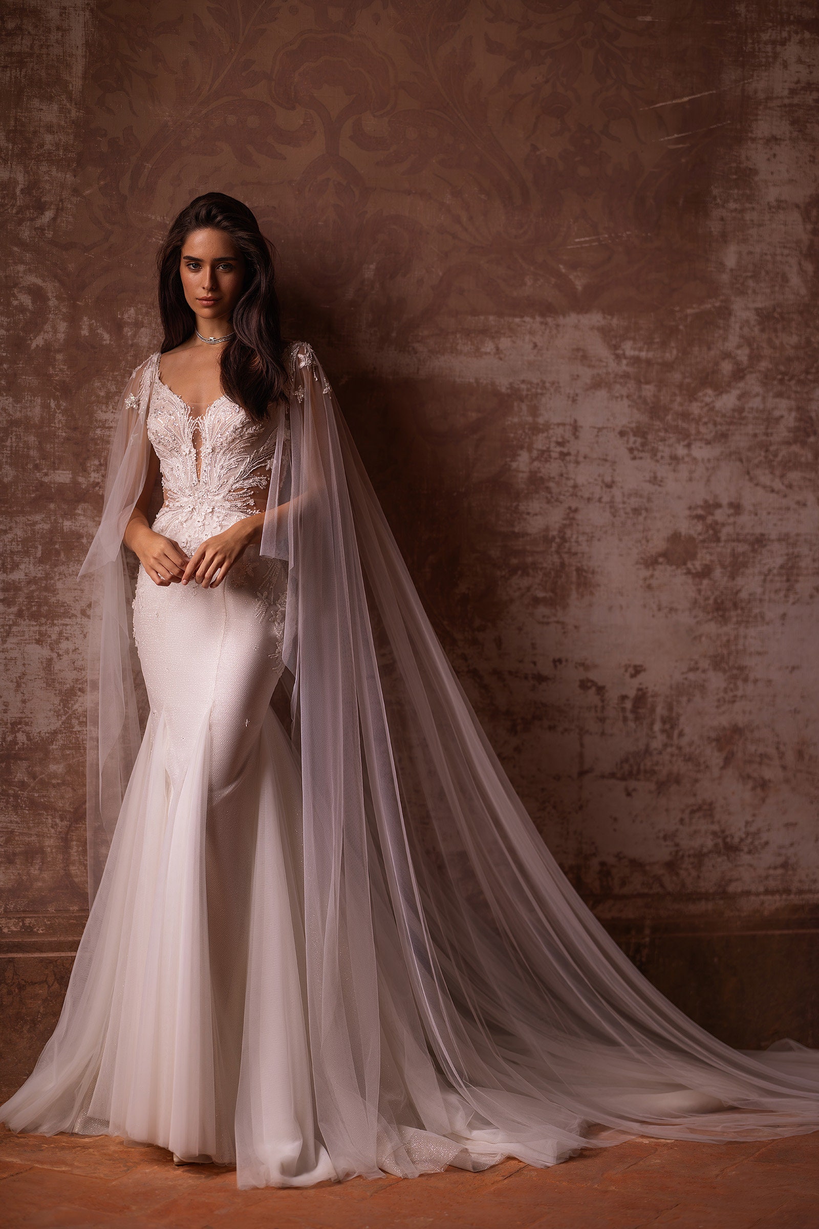 NewYorkCityBride Mermaid Wedding Dress 5513, Transformer Wedding Dress, Detachable Sleeves Wedding Dress, 3D Lace Wedding Dress, Cathedral Wedding Dress