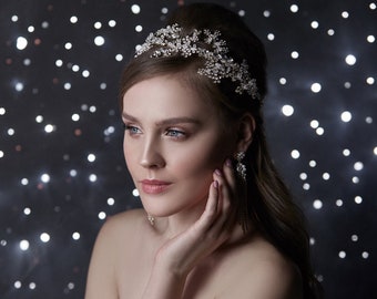 Swarovski Bridal wedding crystal hair crown, Bridal tiara , Bridal hair vine piece Crystal large back head piece for bride