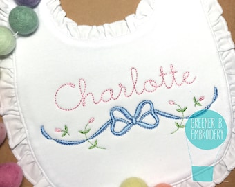 Babero de rosa personalizado para niña / Babero con monograma de lazo / Babero personalizado para niña / Babero con monograma / Babero floral para niña / Regalo para baby shower / Regalo para niña