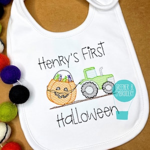 Personalized Boy Halloween Bib / Jack O Lantern Bib / Baby Girl Boy Bib / 1st Halloween / Tractor Boy Bib Candy / First Halloween Bib