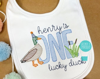 Personalized Duck 1st Birthday Bib / Mallard Duck Birthday Bib / Lucky Duck Bib / Duck Birthday Bib / First Birthday Bib / 1st Birthday Bib