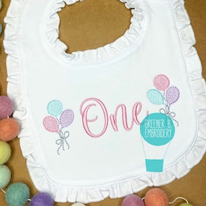 Happy Birthday Bib / First Birthday Bib / 1st Birthday Bib / Girl One Bib / Balloon Bib / Balloon Embroidery / Girl Birthday Embroidered Bib