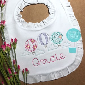 Hot Air Balloon Bib / Monogrammed Ruffle Bib / Girl Personalized Bib / Baby Shower Gift / Baby Girl Gift / Baby Monogram
