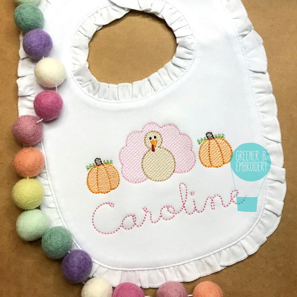 Personalized Thanksgiving Bib / Turkey Bib / Girl Pumpkin Bib / 1st Thanksgiving Bib / Baby Shower Gift / Personalized Bib / Monogrammed Bib