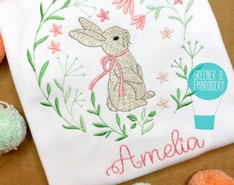 Personalized Girl Easter Shirt / Bunny in Floral Frame / Easter Outfit / Floral Easter Applique / Personalized Easter Shirt / Baby Girl
