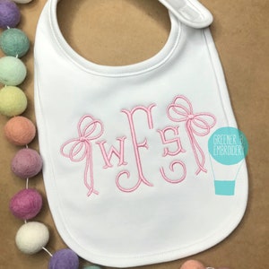 Girl&#39;s Monogram Bib / Monogrammed Bib / Personalized Bib / Bow Embroidery / Girl Bow Bib / Baby Shower Gift / Baby Girl Gift / Baby Bib