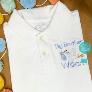 Big Brother Boy&#39;s Polo Shirt / Monogrammed Boy Polo Shirt / Big Brother Shirt / Sibling Shirt / Pregnancy Announcement / Stork Embroidery