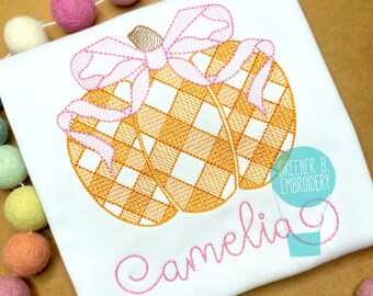 Girl Gingham Pumpkin Shirt / Personalized Pumpkin Shirt / Pumpkin Embroidery Applique / First Thanksgiving / Thanksgiving Applique Outfit