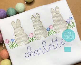 Girl Easter Shirt / Bunny Trio Embroidery / Easter Outfit / Baby Easter Shirt / Toddler Easter / Vintage Bunny / Girl Easter Applique