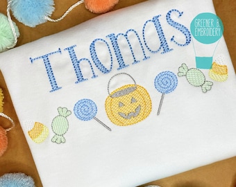 Personalized Boy Halloween Shirt / Pumpkin Candy Applique / Halloween Outfit / Halloween Applique / Halloween Embroidery / Custom Halloween