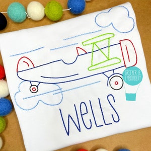Personalized Boy Airplane Shirt / Plane Embroidery Applique / Vintage Airplane Shirt / Airplane Plane Birthday / Airplane Party Ourtfit