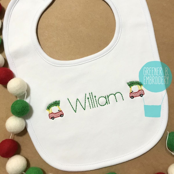 Baby Christmas Personalized Bib / Christmas Tree Bib / Coupe Toy Bib / First Christmas Bib / 1st Christmas / Personalized Boy Bib