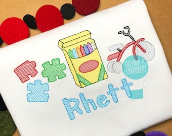 Camiseta de regreso a clases para preescolar / Triciclo con rompecabezas de crayones / Primer día de clases / Primer día de clases para niños / Jardín de infantes / Conjunto de camiseta para preescolar