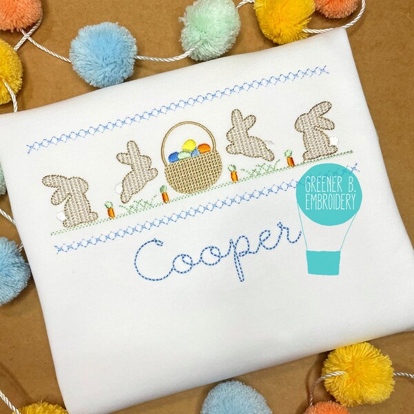 Boy Easter Shirt / Easter Bunny Basket Embroidery / Easter Smock Outfit / Baby Easter Shirt / Toddler Easter / Boy Easter Applique
