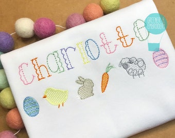 Girl Easter Egg Shirt / Personalized Easter Shirt / First 1st Easter / Easter Outfit / Bunny Shirt / Lamb Embroidery / Easter Applique Shirt