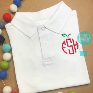 Back to School Boy&#39;s Polo Shirt / Monogrammed Boy Polo Shirt / First Day of School Shirt / Apple Monogram Embroidery / Kindergarten Shirt
