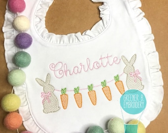 Girl Easter Bib / Personalized Easter Bib / Baby Bunny Bib / First Easter Bib / Bunny Carrot Embroidery / Girl Personalized bib / Girl Bib