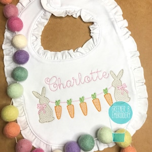 Girl Easter Bib / Personalized Easter Bib / Baby Bunny Bib / First Easter Bib / Bunny Carrot Embroidery / Girl Personalized bib / Girl Bib