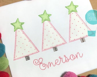 Personalized Christmas Tree Applique Shirt – Vintage Trio of Trees, Toddler Christmas Outfit, Holiday Monogram Shirt