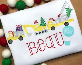 Boy Christmas Construction Shirt / Dump Truck / Presents Tree / Boy Christmas Outfit / Boy Embroidery Christmas / Christmas Applique Shirt