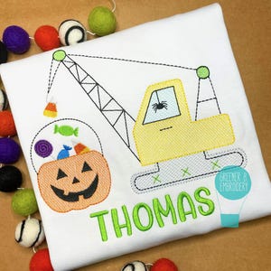 Personalized Boy Halloween Shirt / Crane Construction Shirt / Halloween Outfit / Boy Halloween Embroidery Applique / Halloween Monogram
