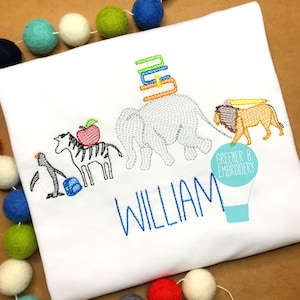 Animal Back to School Shirt / Elephant Lion Embroidery / 1st Day of School / First Day of School / Personalized Kindergarten / Prek Shirt