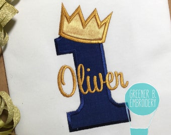 Prince Birthday Shirt / First Birthday Shirt / Crown Applique / Navy and Gold Birthday / Boy Crown / 1st Birthday Shirt / King Birthday