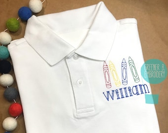 Back to School Boy's Polo Shirt / Monogrammed Boy Polo Shirt / First Day of School Shirt / Crayon Embroidery / Pre K Shirt / Kindergarten
