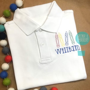 Back to School Boy&#39;s Polo Shirt / Monogrammed Boy Polo Shirt / First Day of School Shirt / Crayon Embroidery / Pre K Shirt / Kindergarten