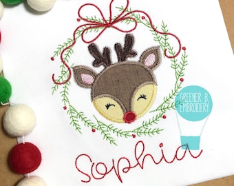 Personalized Girl Reindeer Shirt - Christmas Applique Embroidery, 1st Christmas Outfit, Monogram