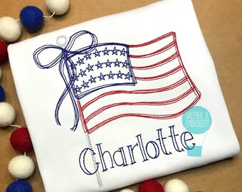4th of July Shirt / 4th of July Embroidery Applique / American Flag shirt / Girl Fourth of July / Patriotic Shirt / Red White Blue