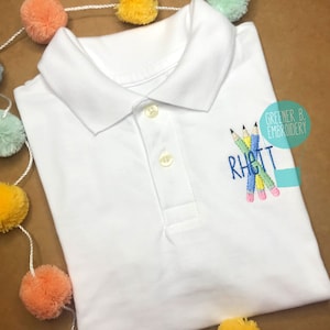 Back to School Boy&#39;s Polo Shirt / Monogrammed Boy Polo Shirt / First Day of School Shirt /Pencil Embroidery / Pre K / Kindergarten Shirt