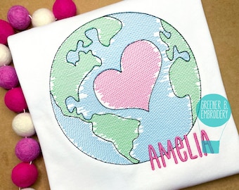 Personalized Earth Embroidery Shirt / Earth Day Shirt/ I Love Earth Shirt / Girl Earth Embroidery Shirt / Science Shirt / Earth Monogram
