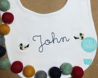 Babero de pato personalizado para bebés / Babero de pato mallard / Babero pesonalizado / Regalo de baby shower / Babero de caza / Babero de caza para niños / Nuevo regalo para bebés / Babero para niños