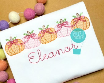Pumpkin Bow Girl Shirt / Personalized Thanksgiving Outfit / Embroidered Fall Tee / First Holiday Baby or Toddler Gift Shirt / Custom Name