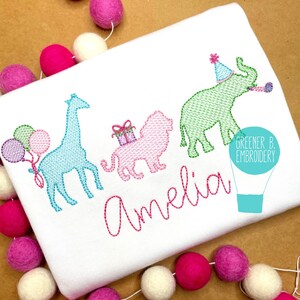 Personalized Zoo Animal Birthday Shirt / Giraffe Lion Elephant Embroidery Applique / Girl Party Animal Shirt / Birthday Wild Animal