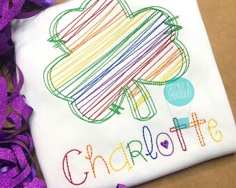 Camisa para niña del Día de San Patricio / Trébol arcoíris / Bordado del Día de San Patricio / Aplique de trébol de cuatro hojas / Día de San Patricio personalizado