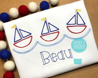 Sailboat Embroidery Shirt / Sailboat Applique / Boat Shirt / Boat Trio Shirt / Boat Birthday / Personalized Boy Sailboat / Boat Embroidery