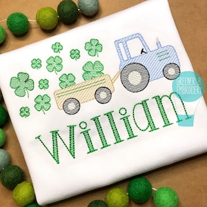 Boy St. Patrick's Day Applique Shirt / Tractor Shamrock Applique / St. Patty's Day Embroidery / Four Leaf Clover / Personalized St Patrick's