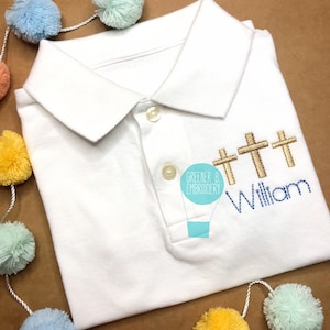 Boy&#39;s Easter Embroidered Polo Shirt / Monogrammed Boy Polo / Personalized Polo Shirt / Cross Jesus Easter Embroidery / Easter Applique