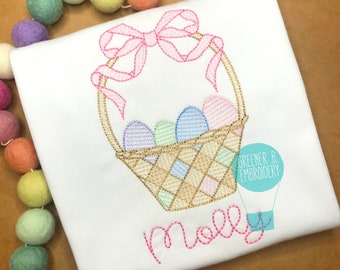 Girl Easter Egg Basket Shirt / Personalized Easter Embroidery / First Easter / Easter Outfit / Baby Easter Shirt / 1st Easter Applique