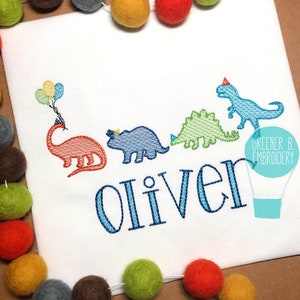 Dinosaur Birthday Shirt / Dino Birthday / Boy Dino Party Shirt / Dinosaur Balloons Embroidery / Dinosaur Applique / Dinosaur Sketch