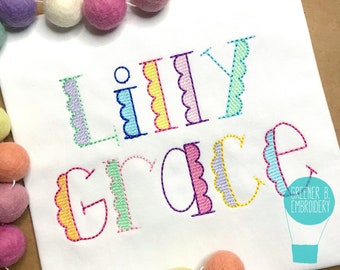 Personalized Girl Shirt / Scallop Embroidery / Girl Monogram / Girl Embroidered Shirt / Personalized Birthday Shirt / Girl Applique